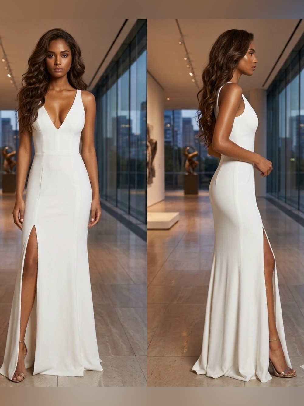Dress the Population  white Iris Slit Crepe Gown size Large NWT